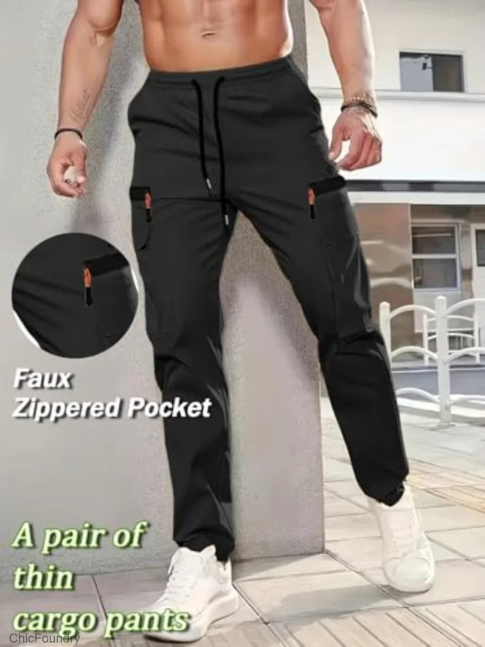 Men's Lightweight Hiking Cargo Pants Quick Dry Joggers Elastic Waist Multiple